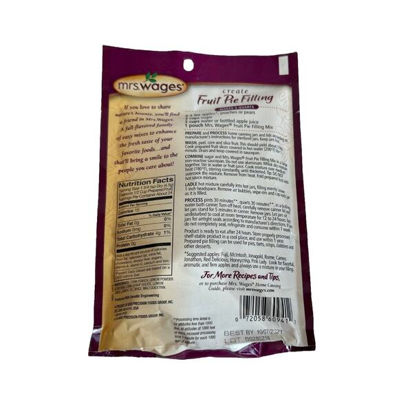 Mrs Wages Fruit Pie Filling Seasoning Mix 3.9 oz Canning Made Easy Apples Peach - Picture 2 of 2